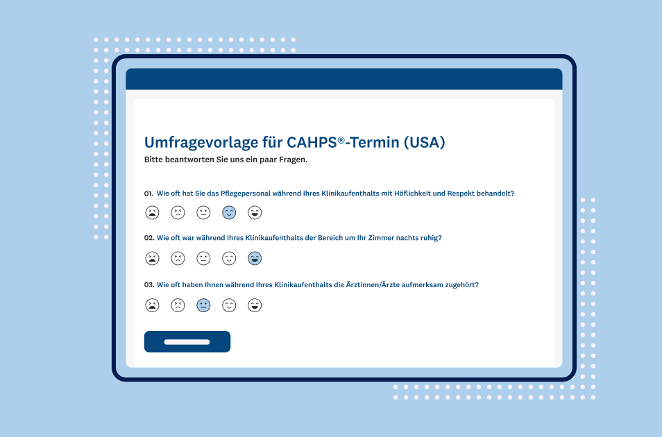 Screenshot einer SurveyMonkey-Vorlage für Umfragen zur Beurteilung eines CAHPS-Termins