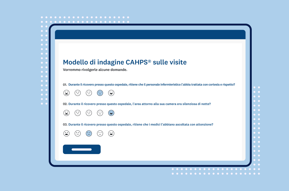 Schermata di modello di indagine CAHPS SurveyMonkey per la valutazione delle visite