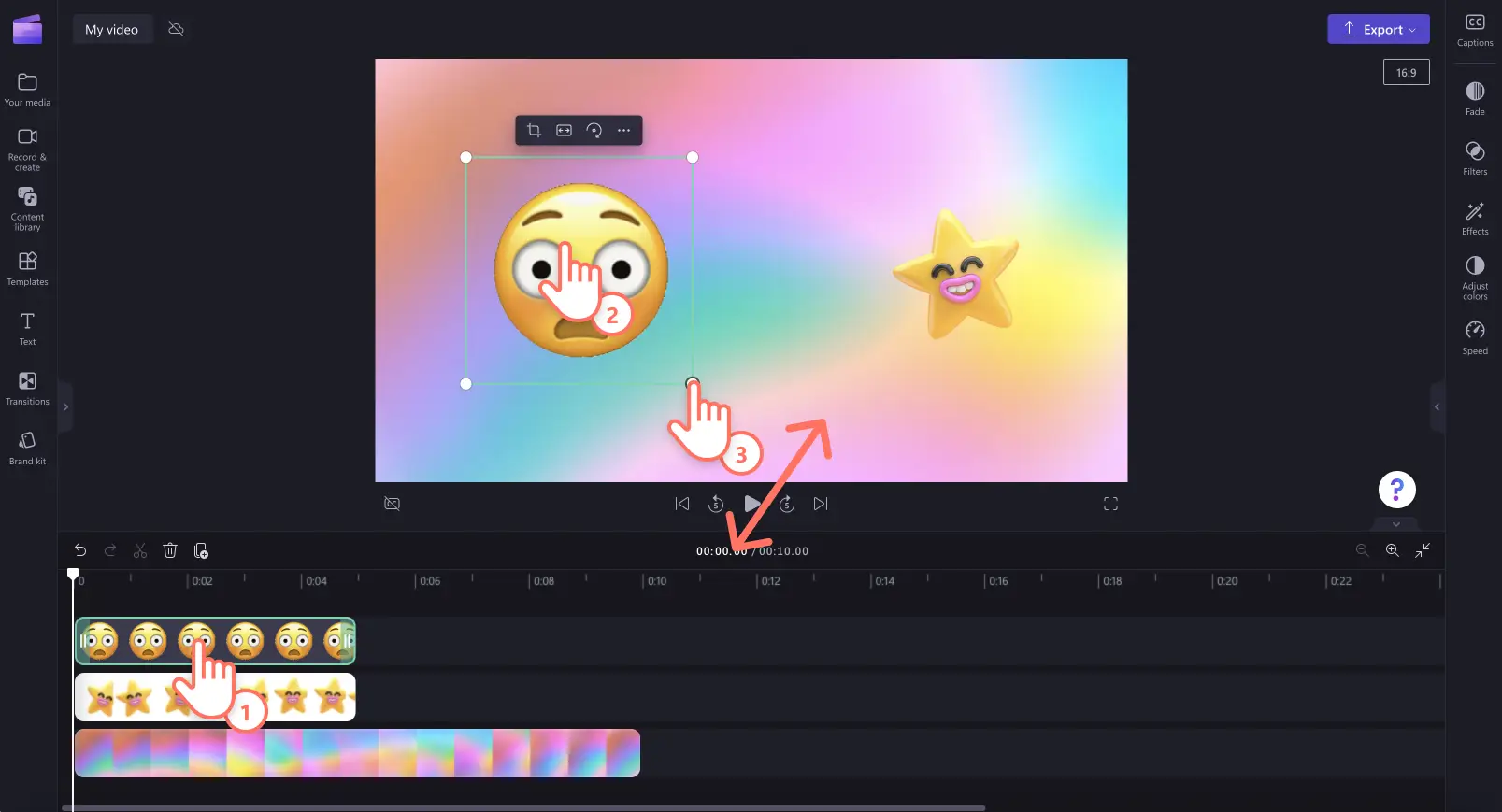 An image of a user moving and resizing an emoji on the video preview.