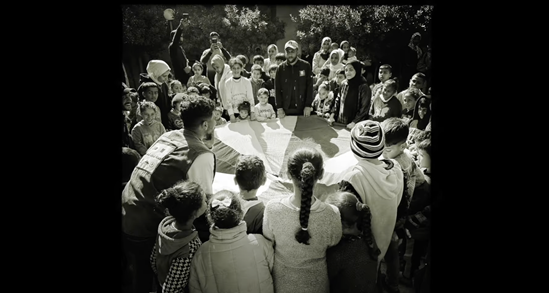 A group of children gathering and playing in Gaza