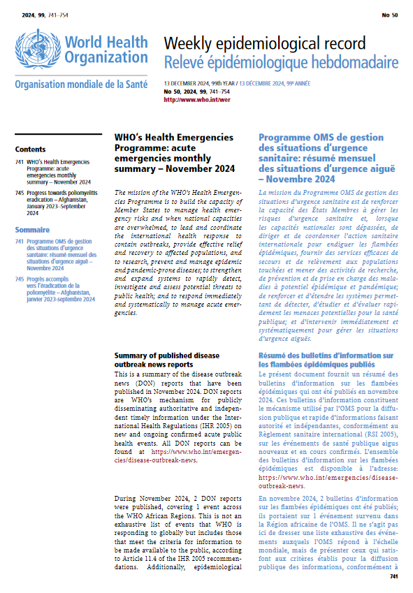 Cover page of the Weekly Epidemiological Record