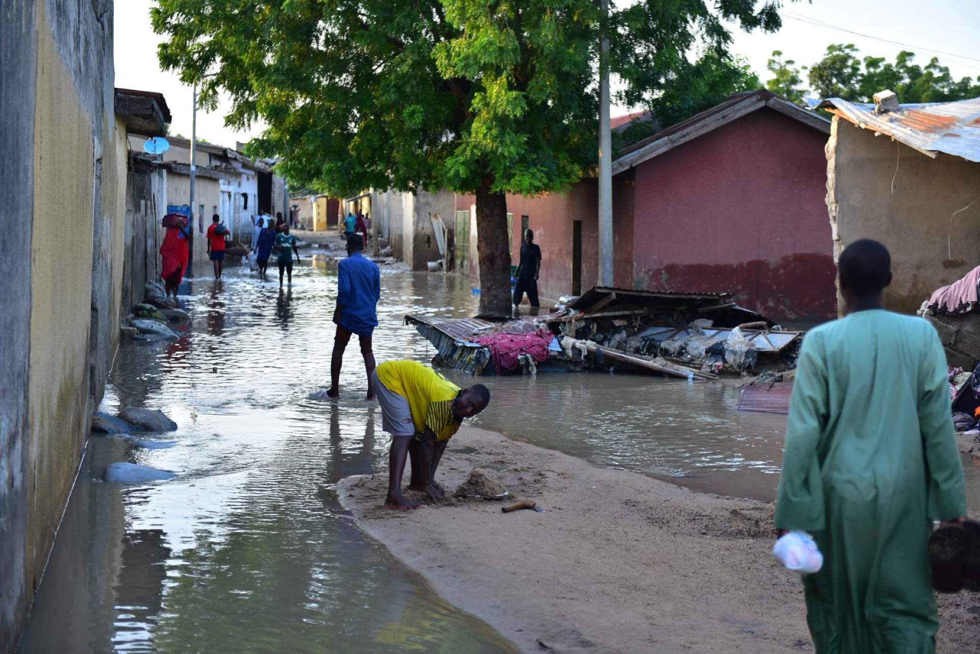 People on a flooded street