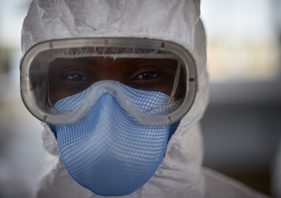 Sierra Leone 2015: headshot of a health worker wearing personal protective equipment