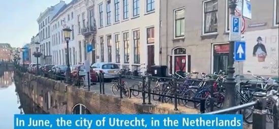 A canal street in the city of Utrecht, Netherlands