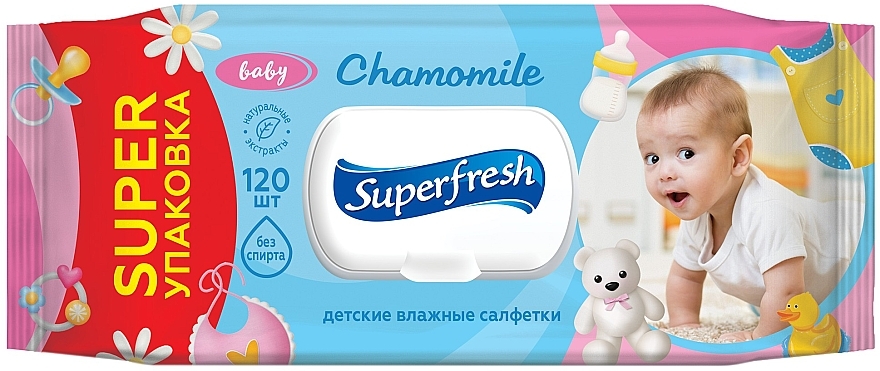 Baby & Mother Wipes "Kamomill" med ventil, 120 st - Superfresh	