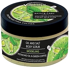 Olje-salt modellerande kroppsskrubb "Pistachio oil & grönt kaffe" Vkusnyye Sekrety Energy of Vitamins