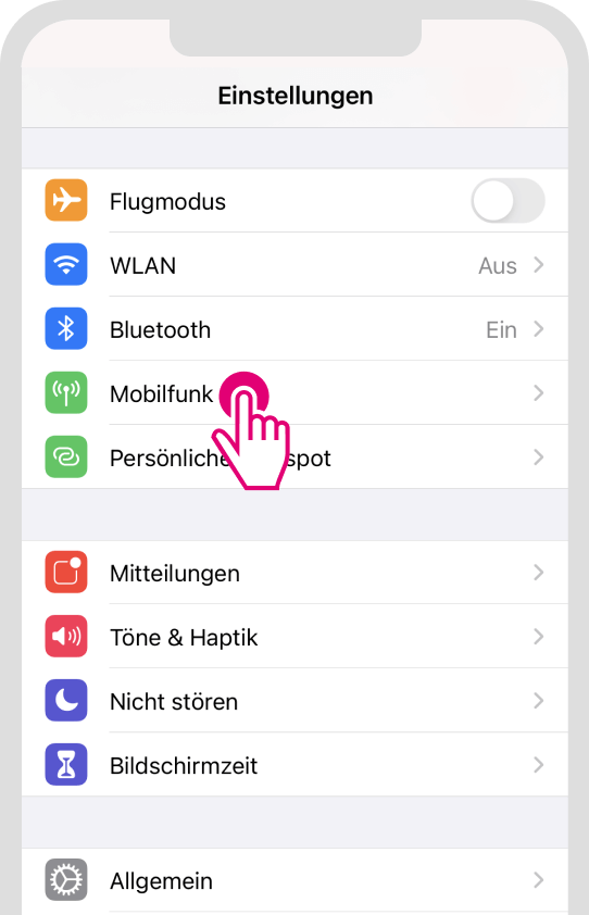 Datenroaming für iOS aktivieren - Schritt 1