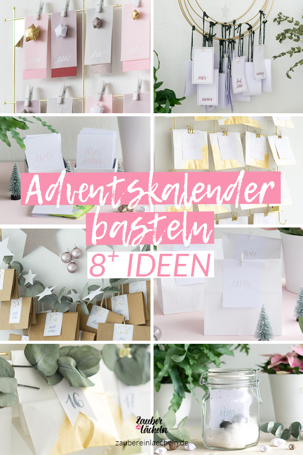 Adventskalender basteln: Über acht wunderbare Ideen zum gestalten von einem Adventskalender. Ganz egal, ob du eine Inspiration für ein DIY für Kinder oder für Erwachsene suchst, hier ist für jeden was mit dabei. Und zusätzlich gibt es auch Adventskalenderzahlen als Vorlagen zum Downloaden und Ausdrucken. #adventskalender #basteln #diy #geschenke