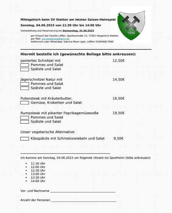 MITTAGSTISCH BEIM LETZTEN SAISON-HEIMSPIEL