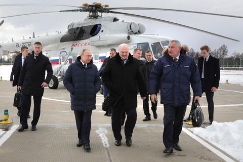 Wladimir Putin, Alexander Lukaschenko und Dmitri Rogosin