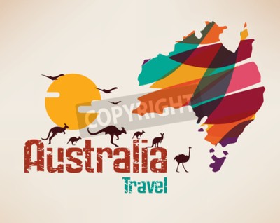 Bild Australien Kontinent auf farbenfroher Illustration