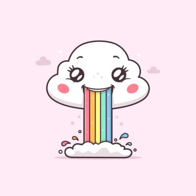 Bild Cute kawaii cloud puking or vomiting rainbow vector cartoon illustration