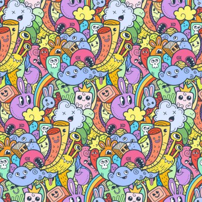 Bild Funny doodle monsters seamless pattern for prints, designs and coloring books