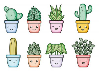 Bild house plants and cactus kawaii comic characters