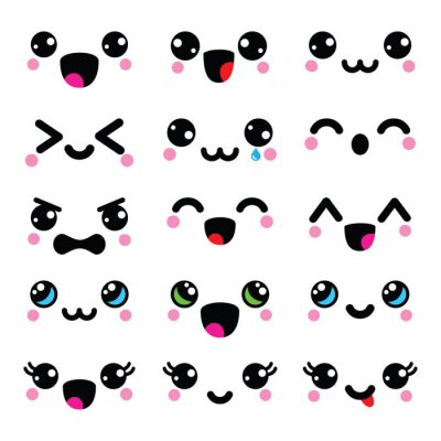 Bild Kawaii niedliche Gesichter, Kawaii Emoticons, entzückender Buchstabeentwurf