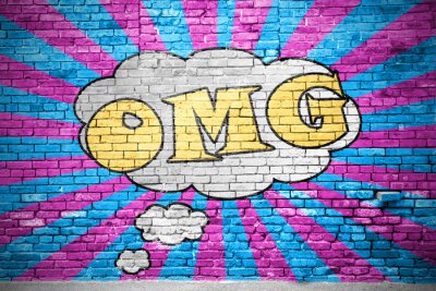 Bild OMG Comic  Ziegelsteinmauer Graffiti