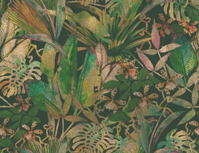 Bild Tropical seamless pattern with tropical flowers, banana leaves.