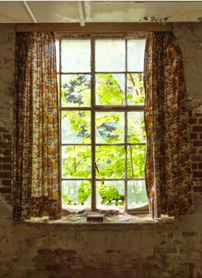 Fototapete Altes fenster mit vorhang