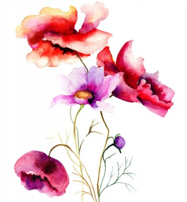 Fototapete Feldblumen in Aquarell