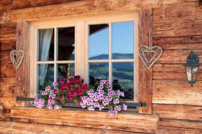 Fototapete Fenster an einer holzhütte