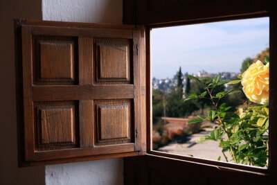 Fototapete Fenster aus dunklem holz