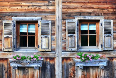 Fototapete Fensterläden am Holzhaus