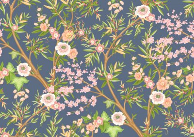 Fototapete Floral seamless pattern in chinoiserie style. Vector illustration.