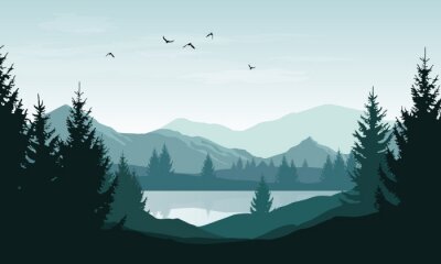 Illustration mit Bergpanorama