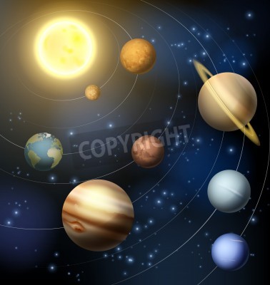 Fototapete Illustration mit Sonnensystem im Weltall