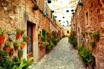 Fototapete Italienische Gasse mit blauen Lampions