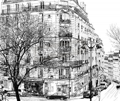 Fototapete Paris Illustration schwarz-weiß