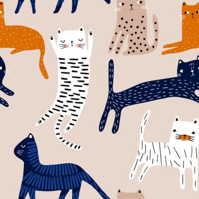 Seamless pattern with cute colorful cats. Creative childish texture. Great for fabric, textile Vector Illustration