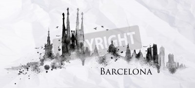 Fototapete Skyline von Barcelona in Aquarell