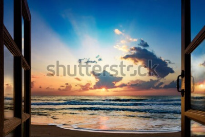 Fototapete Terassenausblick meer und strand