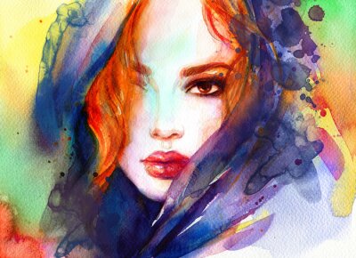 beautiful woman. fashion illustration. contemporary watercolor painting