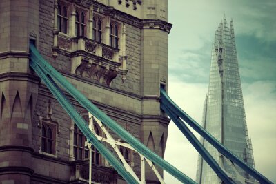 Poster Brücke in London und gläserner Wolkenkratzer