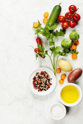 Poster Gemüse Obst auf weißem Hintergrund