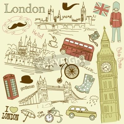 Poster London bunte Symbole Illustration