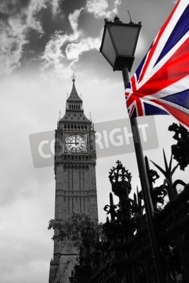 Poster London und Big Ben mit der Flagge von England