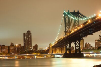 Poster Manhattan Bridge bei Nacht