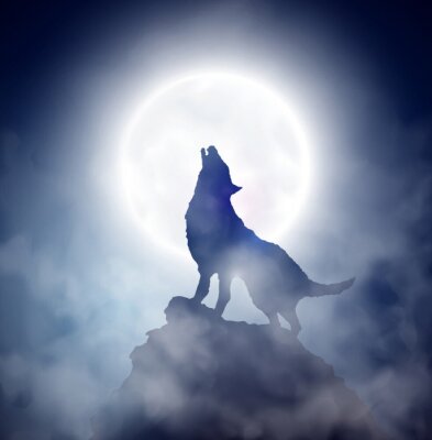 Poster Mond anheulender Wolf