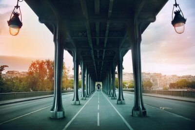 Poster Romantische Brücke und Sonnenuntergang