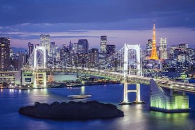 Poster Stadtlandschaft und Brücke in Tokio