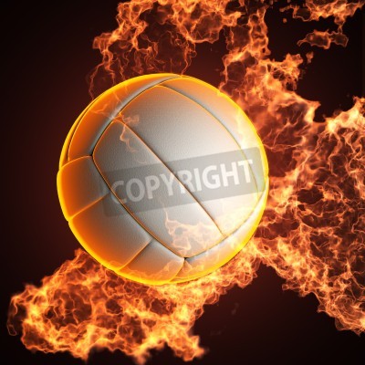 Poster Volleyball Ball in Flammen 3D