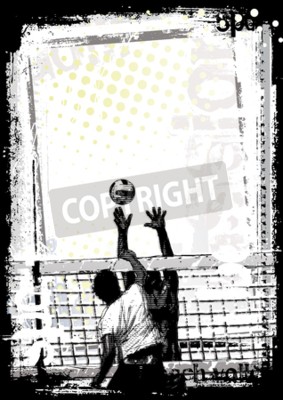 Poster Volleyball Grafik Blocken unter dem Netz