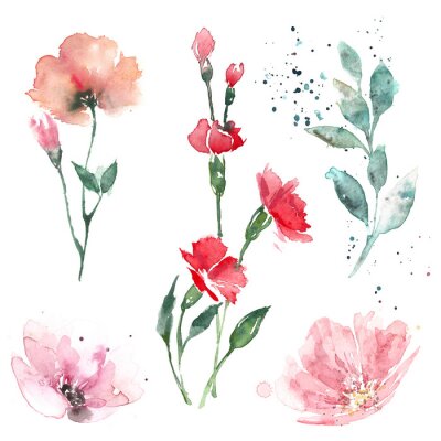 Sticker Aquarell-Blumen mit Abstraktion