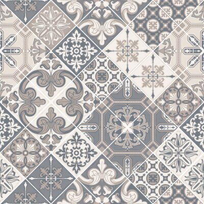 Sticker Azulejo tile seamless pattern. Traditional Portuguese ornament in patchwork style.