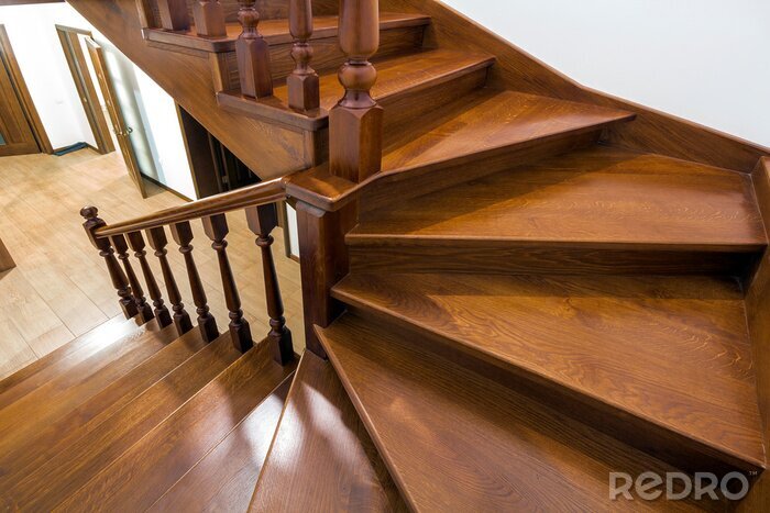 Sticker Close-up detail of brown wooden stairs