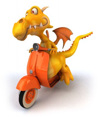 Sticker Gelber Drache auf orangefarbenem Motorroller