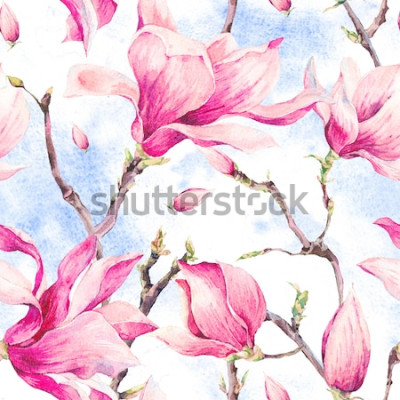 Sticker Illustration mit rosa Magnolien